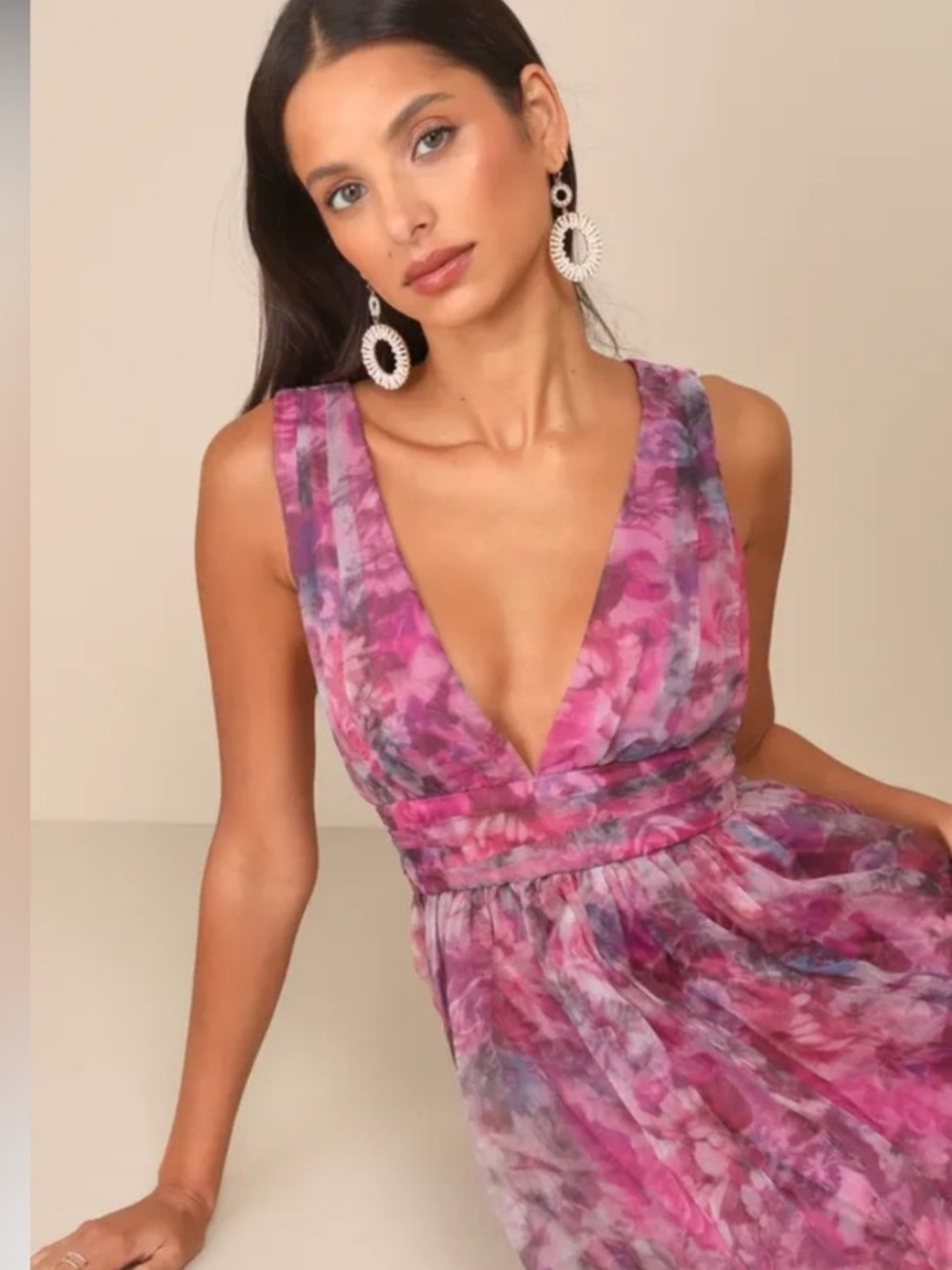 NWT Lulus Garden Floral Romance Sheer V-Neck Maxi Dress Sz Med - Picture 3 of 16